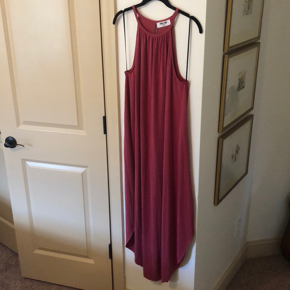 High neck cranberry dress